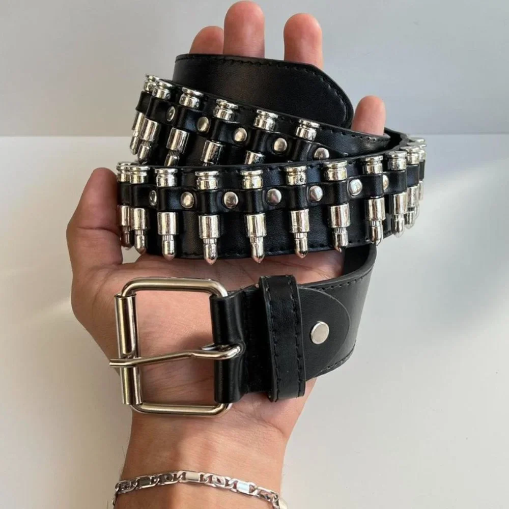 Y2K 2000s bullet-studded black belt - Picture 2 of 8